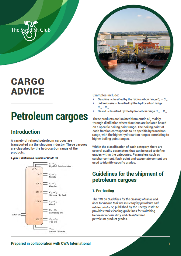 Cargo advice - petroleum cargoes