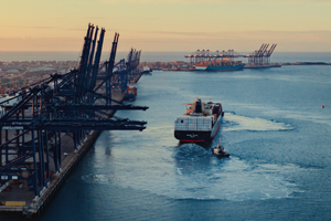 Ship and tug in harbour