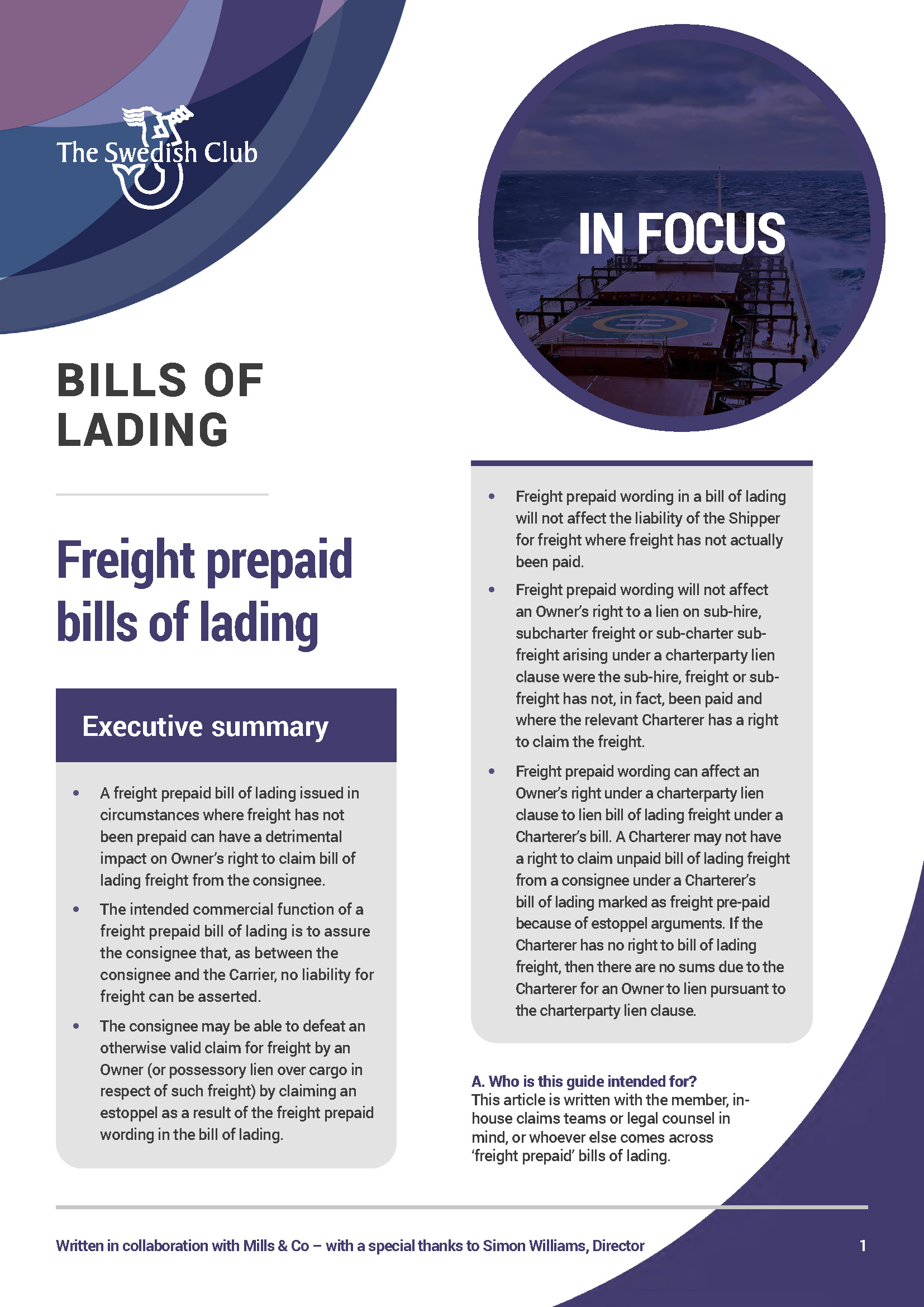 In Focus Freight prepaid bills of lading