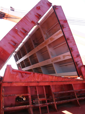 Red cargo hatch cover