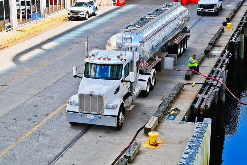 Truck in harbour. Editorial credit: Yingna Cai / Shutterstock.com